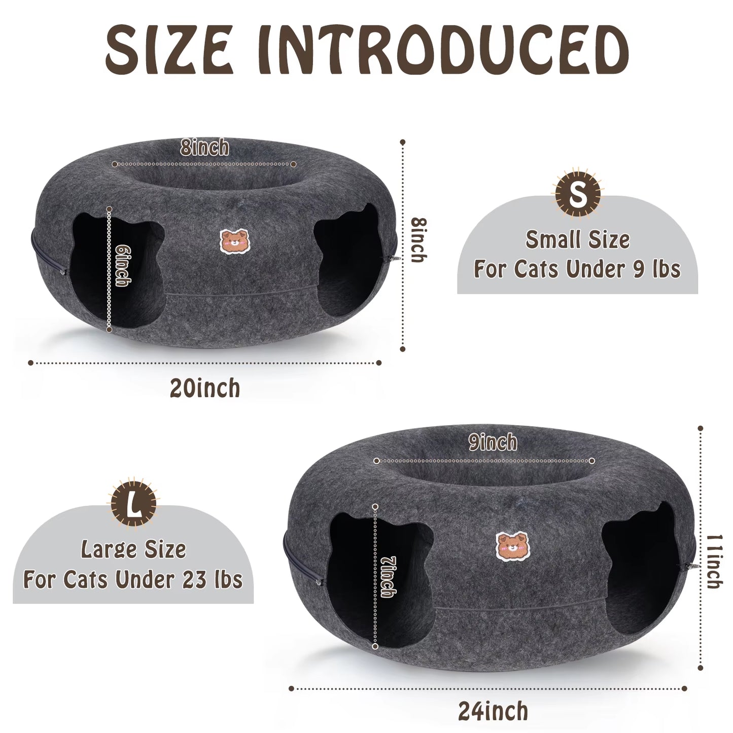 Cat Tunnel Bed for Cats Peekaboo Cat Cave Dual-Opening Cat Cave for Medium Large Cats Scratchable Donut Cat Bed Cat Donut Tunnel